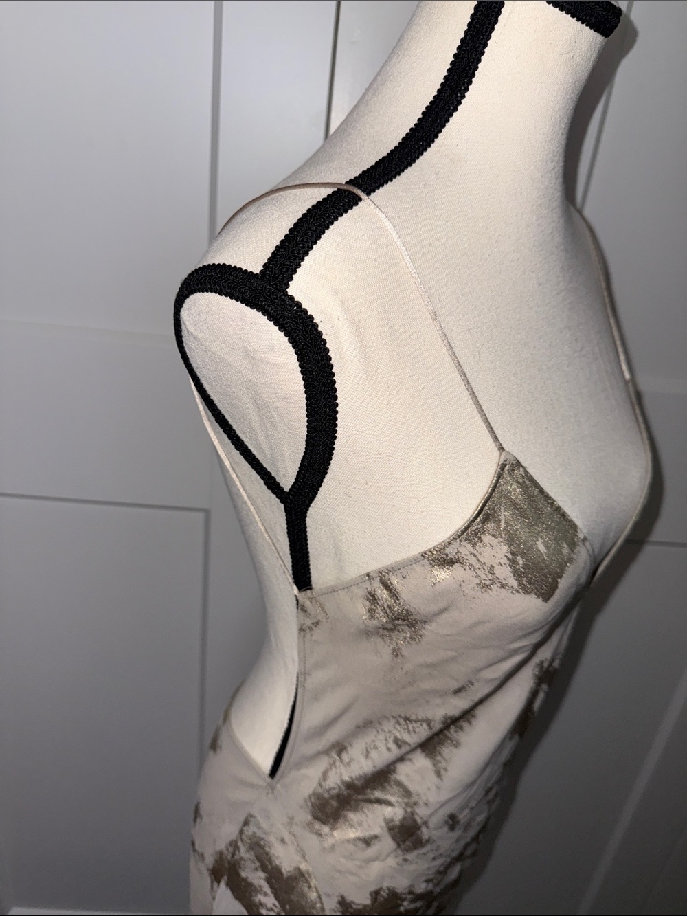 Backless low back Metallic Gold foil Slip Maxi Dress - Picture 6 of 8